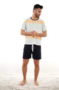 

Homewear bib-100% cotton summer men's pajamas Fluorine color✨-Short-sleeved men's pajamas and shorts