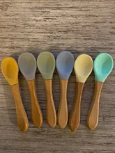 Cuchara de madera de silicona para alimentación de bebé, cucharilla de punta suave orgánica, sin BPA, Material de grado alimenticio, regalos para niños pequeños