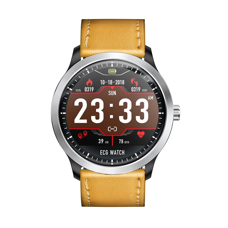Brown leather strap CYUC N58 ECG PPG смарт часы с электрокардиографом экг дисплей, Холтер ЭКГ монитор сердечного ритма кровяное давление умные часы мужчина женские фитнес здоровый трекер smart watch for xiaomi huawei Android IOS phone - Цвет: Brown leather strap