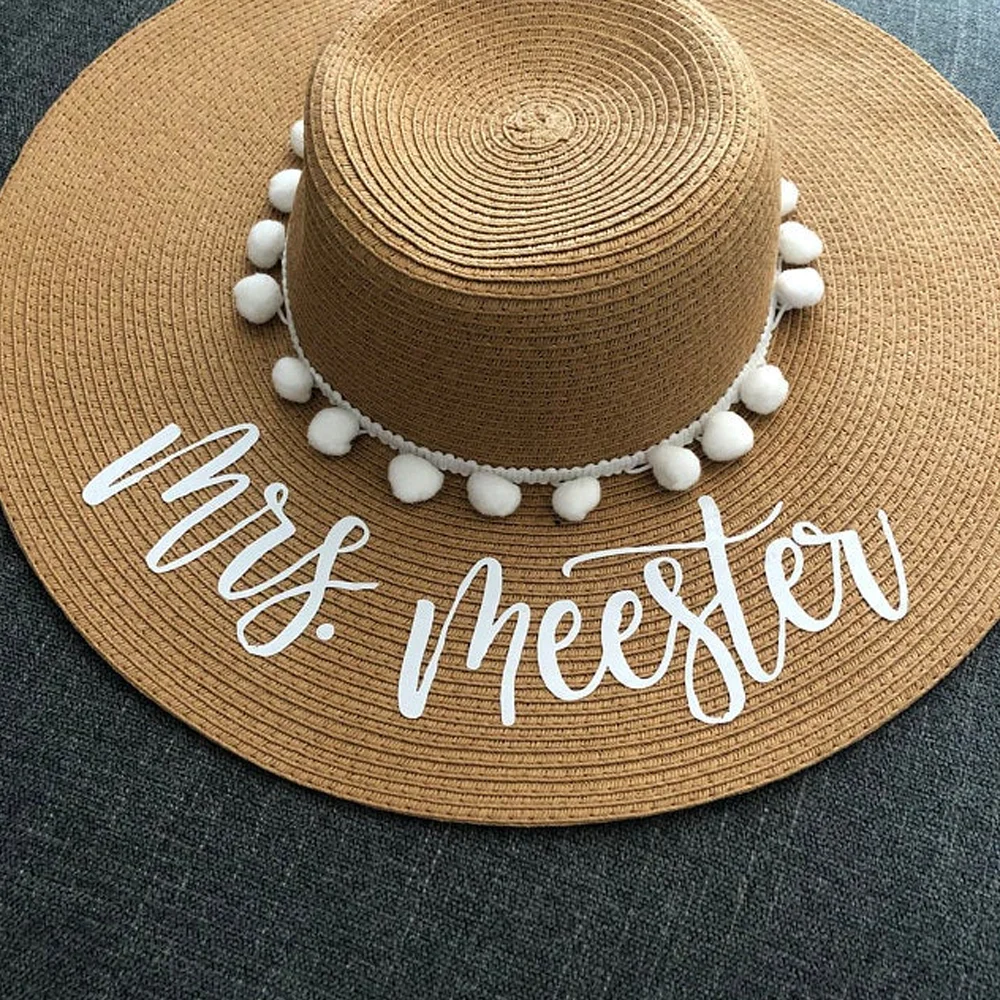 Sombrero de sol flexible personalizado-Sombrero de playa de novia flexible-regalo de luna de miel para una nueva señora y perfecto para damas de honor/dama de _ -