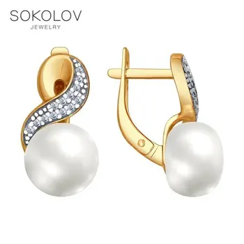 

Sokolov drop earrings with stones made of gilded silver with pearls and cubic zirconia, fashion jewelry, 925, women's male, long earrings
