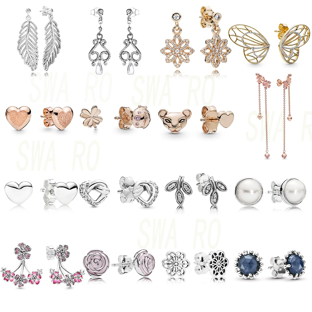 

2019 New Fashion Butterfly Wings Rose Gold Jewelry Leaves Pink Flowers Wild Ladybug Blue Crystal Pearl Earrings Original Jewelry