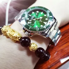 Reloj de cuarzo deportivo para hombre, cronógrafo de pulsera de acero inoxidable, resistente al agua, color verde, Masculino