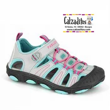 

Girl sandals microfiber gray clarito and aquamarine with velcros, Pablosky