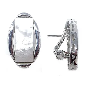 

Earrings metal with rhodium plated Oval reason mother-of-pearl rectangular [AB9076]