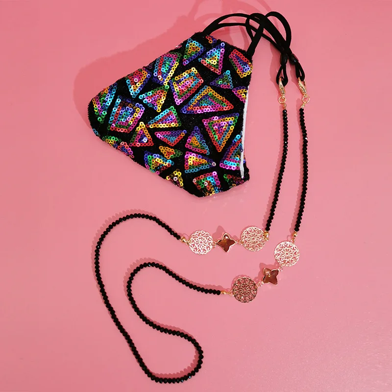 

New Style Black Beads Eyeglasses Necklace Gold Metal Sunglasses Cord Lanyard for Women