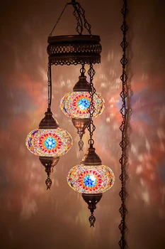 

3 Big Globes (3 X 7" Globes Swag) Swag PLUG IN Turkish Moroccan Mosaic Ceiling Hanging Chandelier Light Lamp 15ft