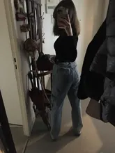 Weekeep-Pantalones vaqueros de cintura alta para mujer, ropa de calle recta para mujer, pantalones cargo de algodón 100% con bolsillos de retazos color azul