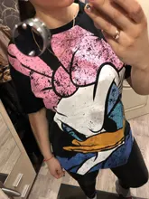 Black T-Shirt Daisy Duck Cartoon Print Sweet Women Cute Disney Fashion Tee-Tops Pullover