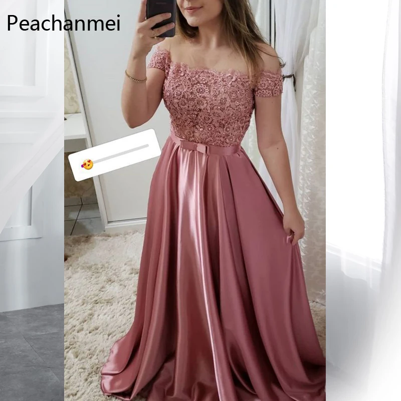 

Dusty Pink Evening Dress Robe De Soiree Lace Appliques Beaded Formal Wedding Party Dresses 2019 Elegant Vestido de Festa