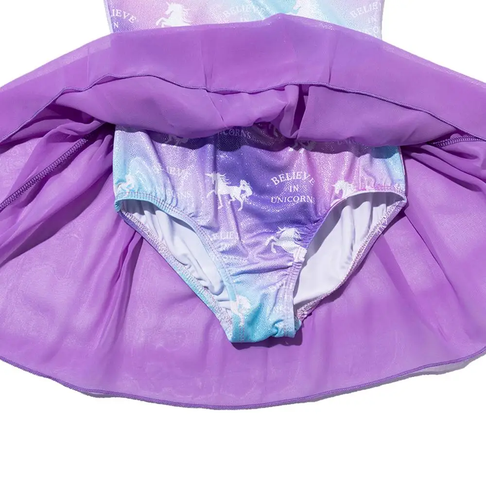 Girl's Leotards Long Sleeve Girl Purple Unicorn Gymnastics Swimsuit Girls Ballet Costumes Kids Ballerina Bodysuit Dance Wear