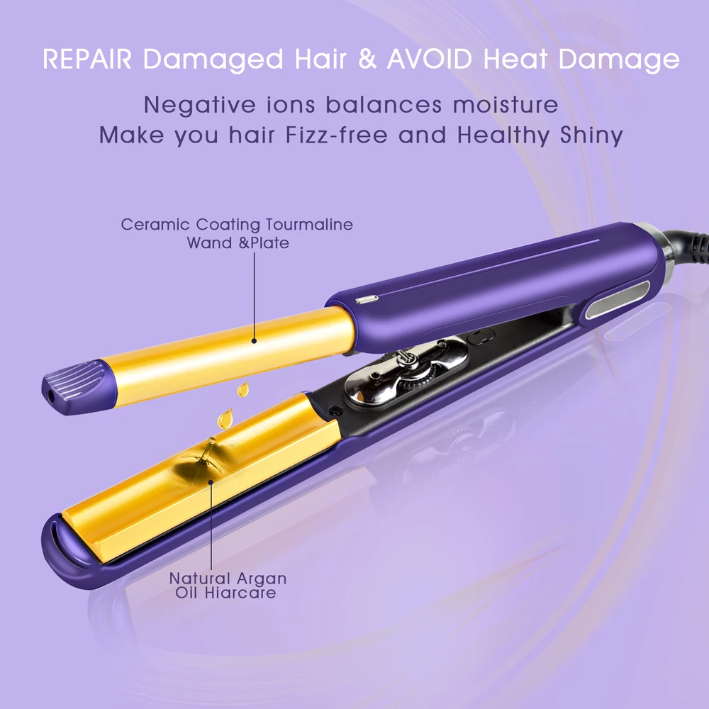 Pencil Flat Iron for Short Hair Mini Hair Straightener and Curler 2 in 1 Ceramic 3D Perm Rod Clip