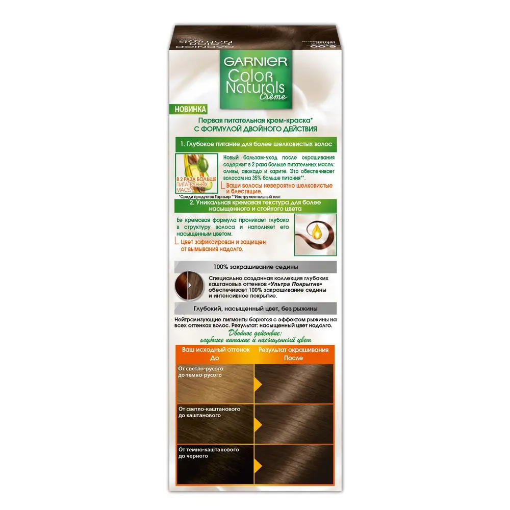 Garnier Стойкая питательная крем-краска для волос "Color Naturals" с 3 маслами, оттенок 6.00, Глубокий светло-каштановый, 110 мл