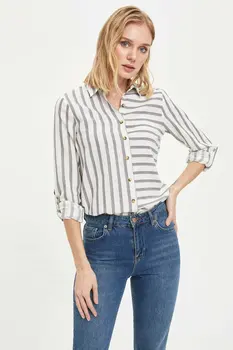 

DeFacto Woman Spring Striped Shirts Women Casual Black White Striped Top Shirts Long Sleeve Shirt-K3563AZ20SP