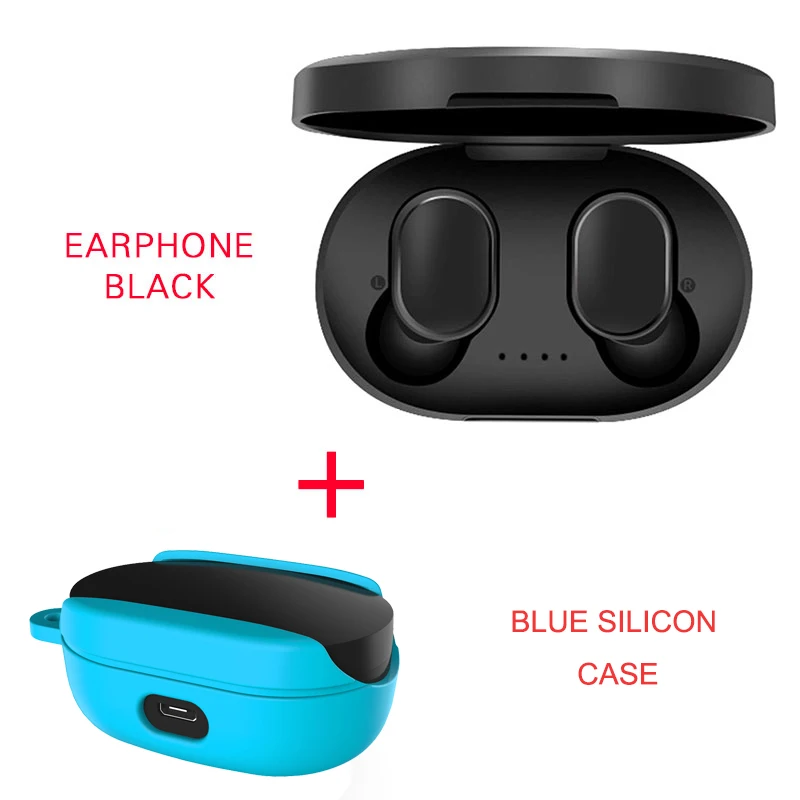A6S Bluetooth наушники Xiaomi Airdots беспроводные наушники 5,0 TWS наушники с шумоподавлением Микрофон для Redmi iPhone huawei samsung - Цвет: Add Light blue Cover