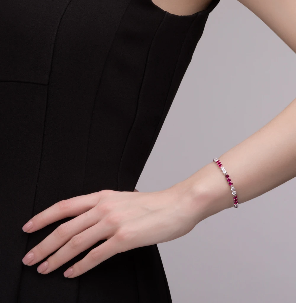 Silver Bracelet with Ruby and cubic zirconia SUNLIGHT test 925
