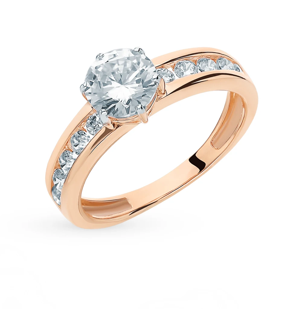 Золотое кольцо с фианитами и кристаллами swarovski SUNLIGHT проба 585