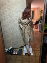 Winter Coat Parkas Long-Jacket Thin Toppies Autumn Womens Plaid Argyle Belt Double-Breasted-Belt