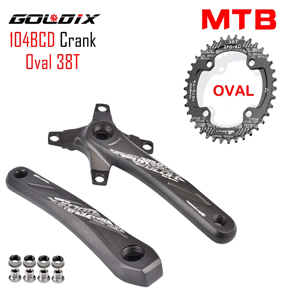 GOLDIX RIRO Bicycle Crankset 104BCD Mountain Bike Square Hole Crank Aluminum Alloy Crank 170/175mm Black 32T 34T 36T 38T 40T 42T
