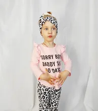 Conjunto de ropa para niñas pequeñas, Tops de manga larga con letras para recién nacidos, pantalones informales con estampado, diadema, trajes para niños pequeños