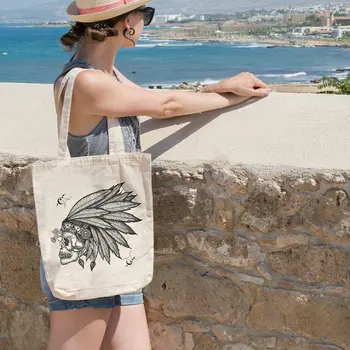 

Angemiel Bag Indian Skull And Crossbones Crescent Shopping Beach Tote Bag