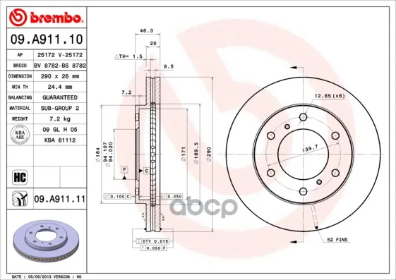 Диск Тормозной Передн Mitsubishi: Pajero Iv 06- Brembo арт. 09.A911.10