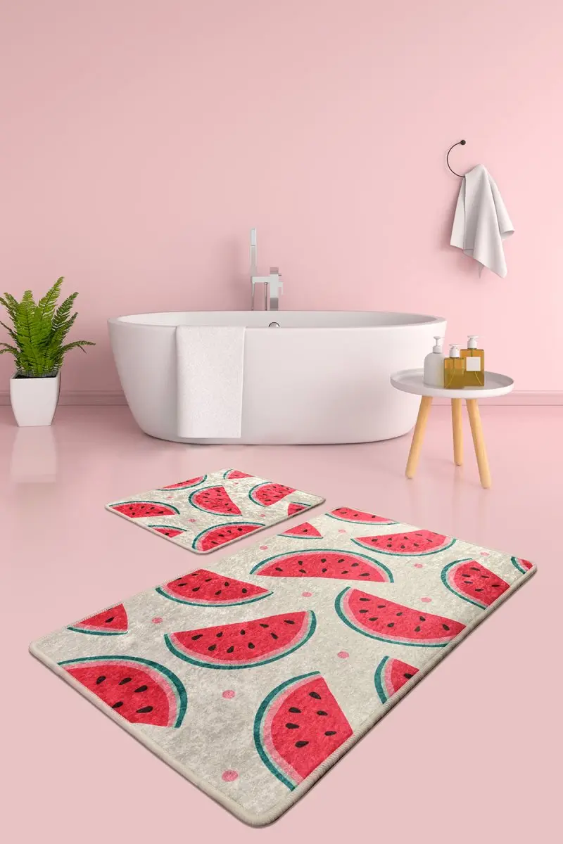 

Bath Mats Non Slip Anti Mould Mats Non Slip Anti Mould Watermelon Djt 2'Li Set 60X100 Cm- 50X60 Cm
