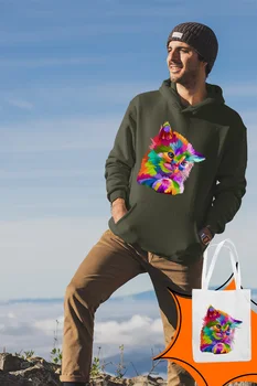 

Angemiel Wear Cute Colorful Cat Green Men 'S Hooded Sweatshirt Bags Kombin