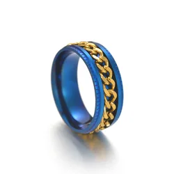 Men's Black Stainless Steel Roman Numeral Chain Spinner Ring - 8 (Blue Gold)