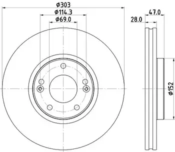 

Disc brake KIA OPIRUS 3.5 03-06 front vent. HELLA 8DD 355
