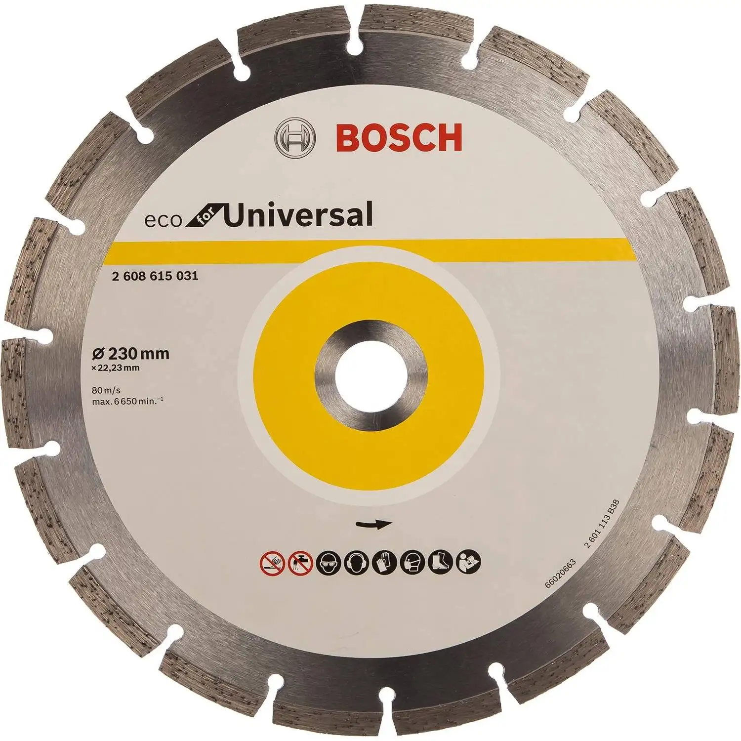 Диск алмазный BOSCH Ф230 универсальный ECO (031) (диаметр 230 мм; до 6650 об/мин; сегментированный; сухая резка)