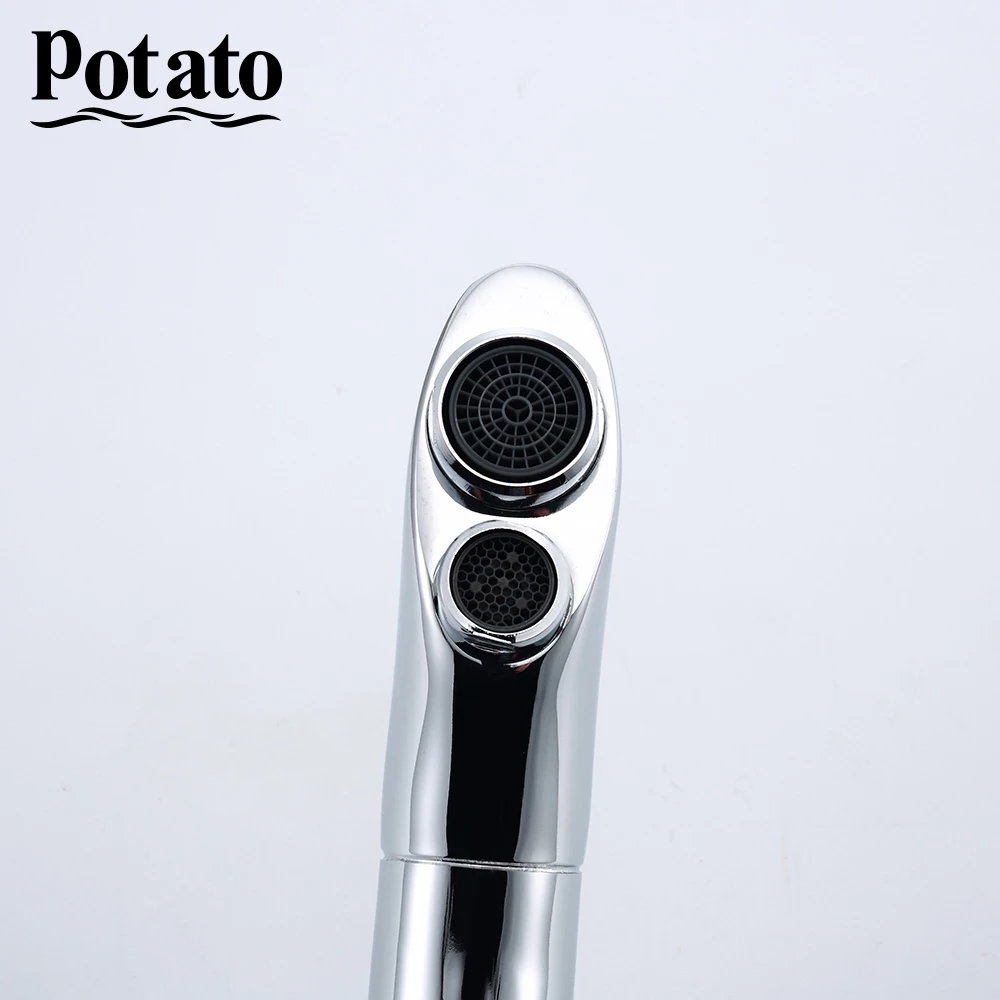 Potato Хромированный отвод очищенной воды, кухонный смеситель, кухонный кран, чистый фильтр для воды, бортике, двойные ручки, горячая холодная вода p4099