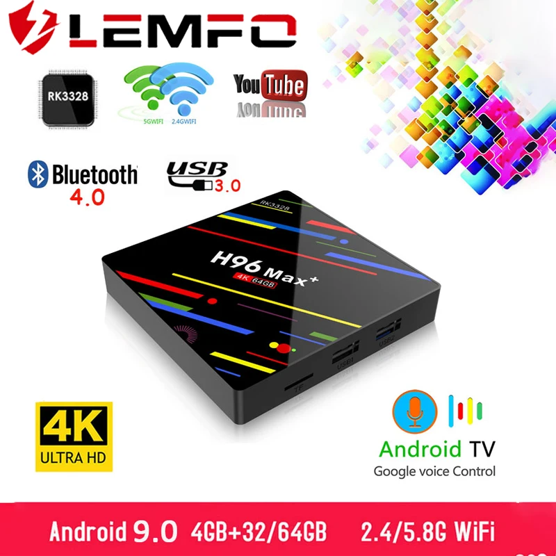 LEMFO TV Box Android 9.0 H96 MAX+ 4GB RAM 64GB 32GB H.265 4K HDMI 2.0a 2.4G/5G WiFi 3D Netflix YouTube Google Player Set Top | Электроника