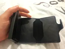 Bycobecy-tarjetero de aluminio con broche para hombre y mujer, funda de Metal RFID para tarjeta de identificación inteligente, Delgado, titular de la identificación, cuero PU