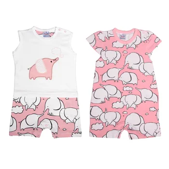 

Luggi Baby Girl's Elephant Singlet and Short-sleeve Romper (2 Pieces)