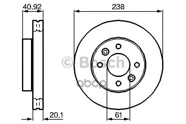 Диск Тормозной Nissan Kubistar, Renault Clio 91-, Kangoo 97-, Megane 96-99 Передний Bosch арт. 0986478276
