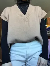 FSDA-suéter tejido tipo Chaleco con escote en V para mujer, Jersey informal de color caqui sin mangas, Jersey gris para otoño e invierno, 2020