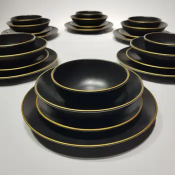 

Matte Black Hand Decor Gold 24 Piece Set for 6 Person Ceramic