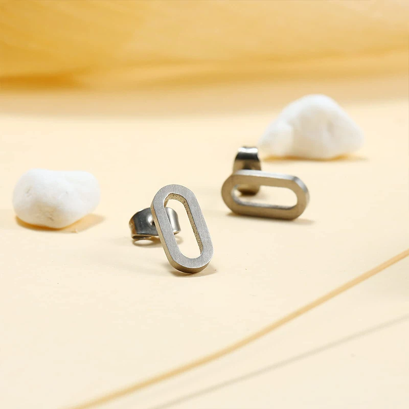 

Fashion Hoop Earring Studs for Women Girls Sensitive Ears Pure Titanium Hollow Oval Hypoallergenic