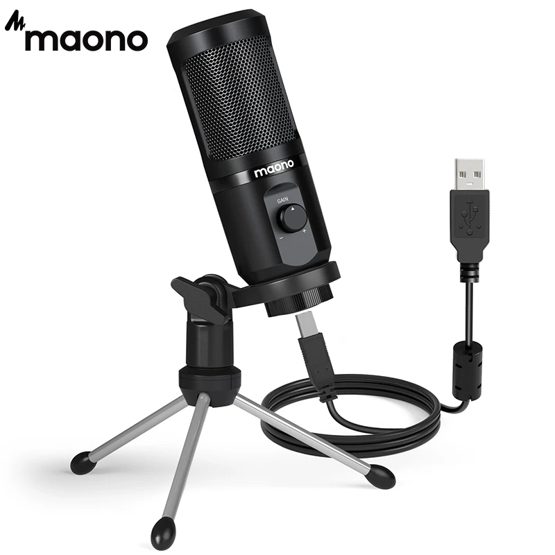 MAONO USB Microphone with Mic Gain,192Khz/24Bit Podcast PC Computer Condenser Mic for Recording Gaming Streaming Youtube PM461TR