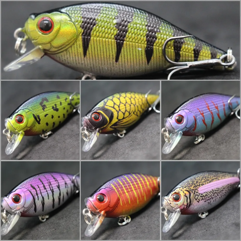 WLure-señuelo de pesca Crankbait, 6,5 cm, 7,4g, cuerpo plano, Wobbler, Musky, tanque flotante, probado, duro, colores variados, C547