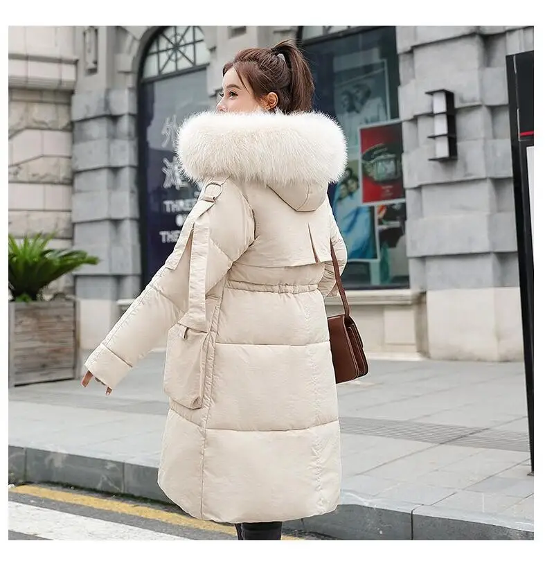 Манто col fourrure femmes vestes d'hiver en coton A capuche Manteau grande taille Parkas Slim Para lacets manteaux Long manteau m