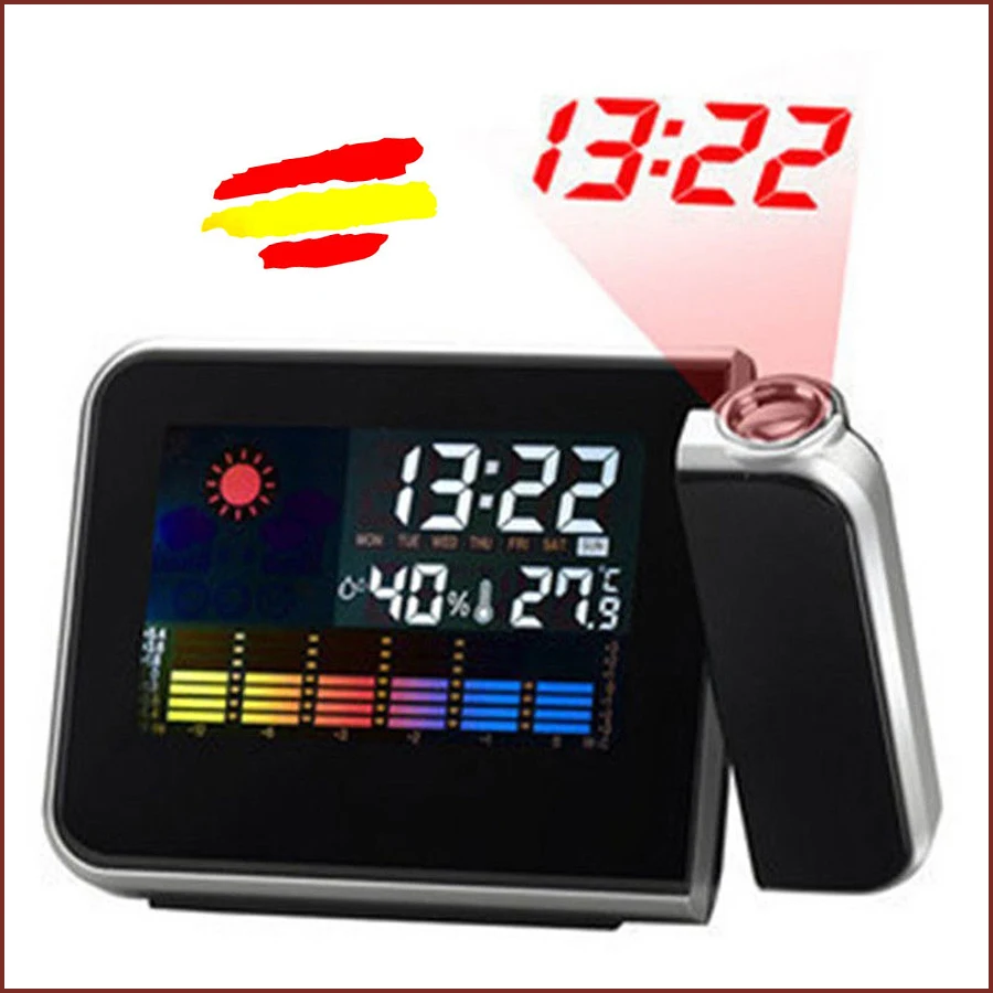 CLOCK Digital LED Color Thermometer Projector LCD Color alarma afbeelding