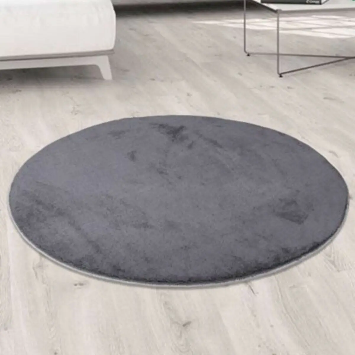 

Round Solid Color Anthracite Gray Plush Fluffy Anti-Slip Gel Floor Carpet Soft Quality Stylish New Season Antibacterial