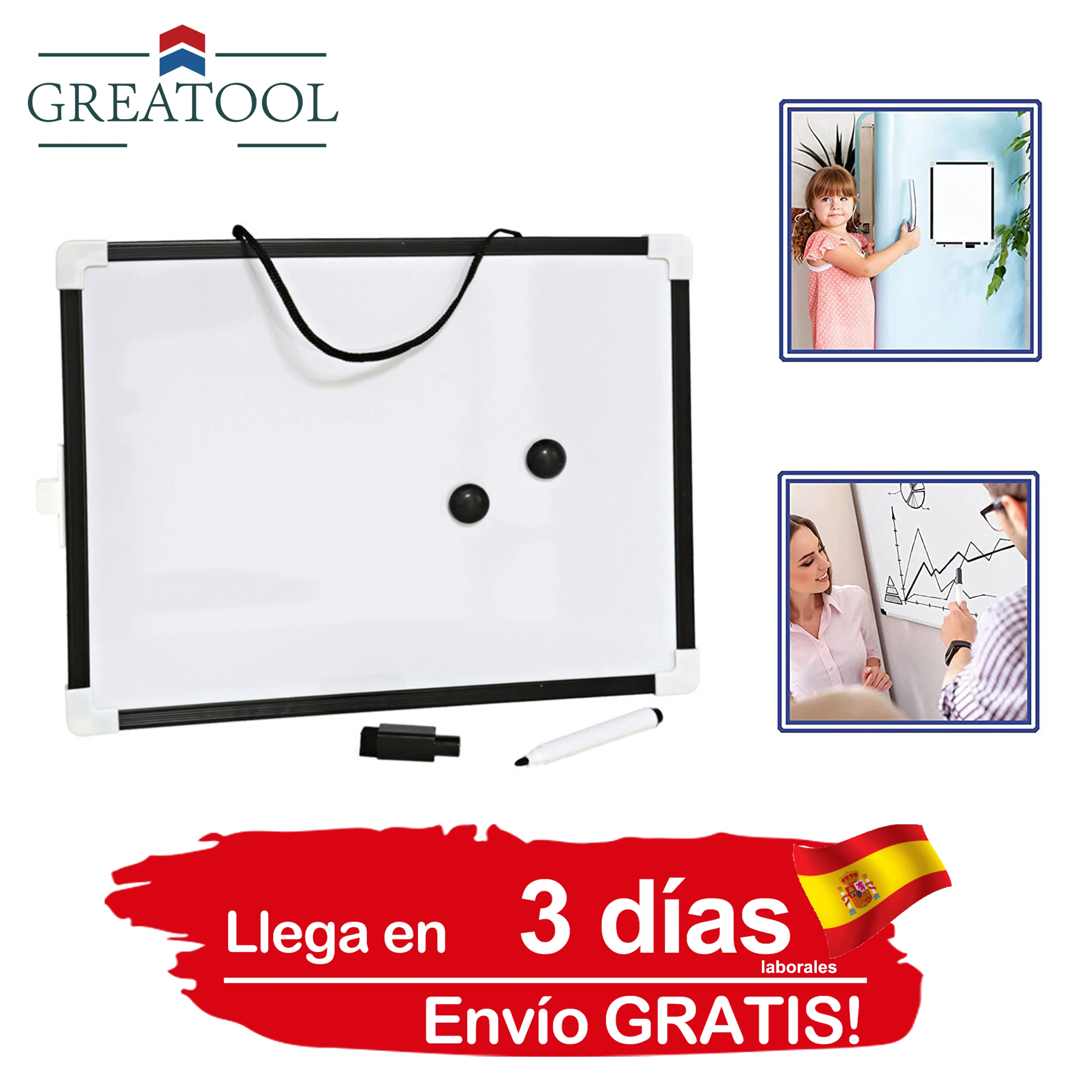 Pizarra Blanca Magnética de Doble Cara, Marco Metálico y Protecciones Blancas, Incluye Rotulador y 2 Imanes, 29,5 x 21,5 Centímetros - Supermercado