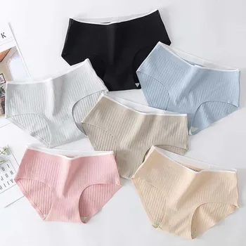 Women's underwear Striped cotton shorts Solid color Delicate lingerie on leather Women's panties Low waist M-XL Strong sizes 1