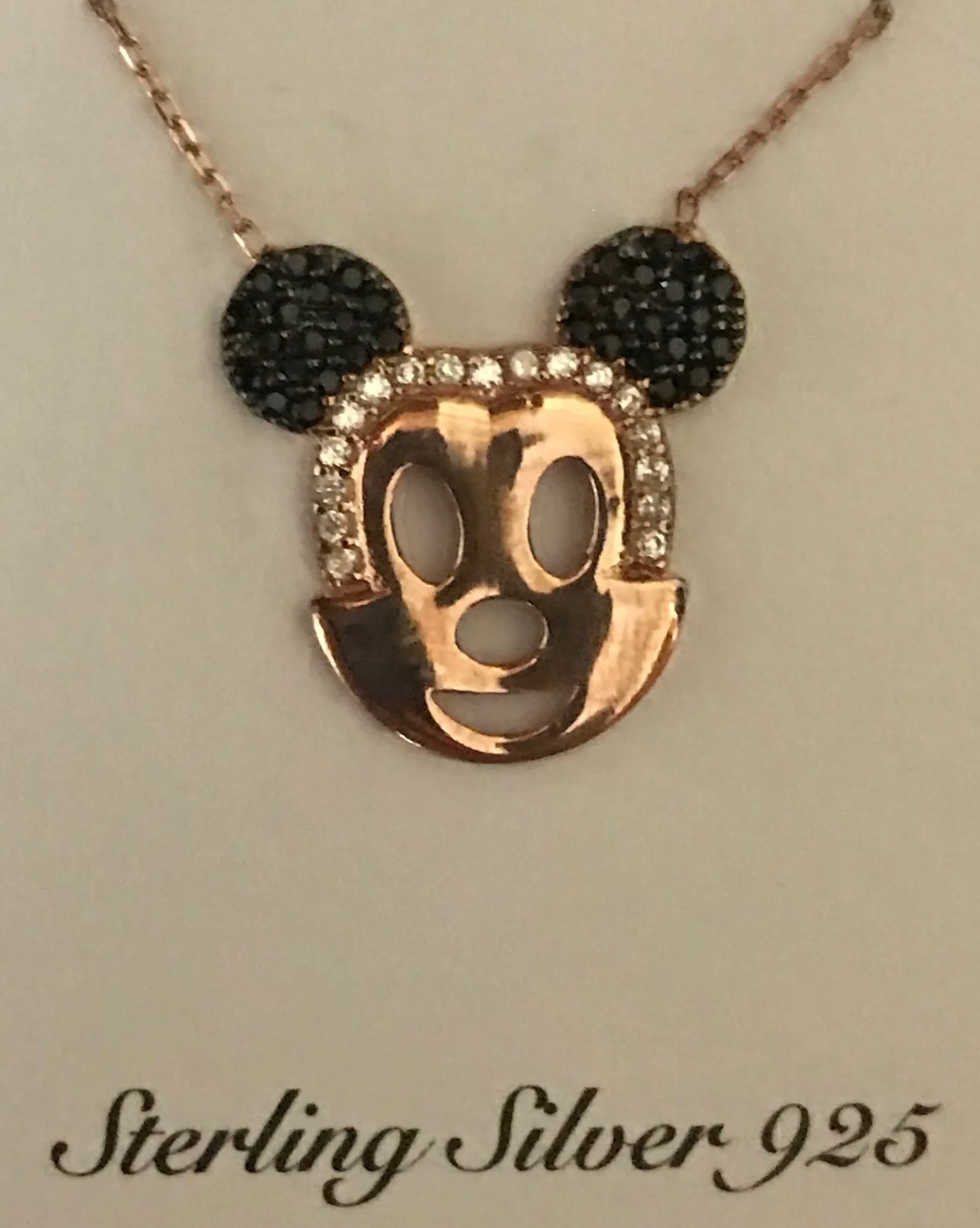 

PICTURE EARS BLACK STONE + ENVIRONMENT WHITE STONE CHIC ELEGANT NECKLACE STARLING SILVER 925