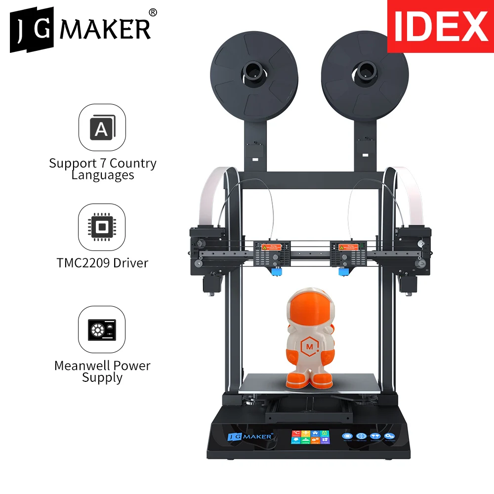 JGMAKER Artist D Pro 3D Printer, IDEX Independent Dual Extruder, Support RU DE,ES, FR,IT Language, TPU PLA  ABS PETG Filament jgmaker artist d pro idex 3d printer diy kit 4 printing mode direct drive touch screen meanwell power supply tmc2209