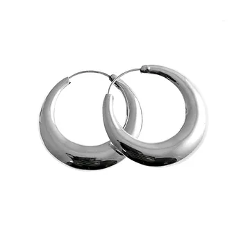 

925 Sterling silver earrings m hoops 35mm. Black pudding smooth closure stick women [AC1284]