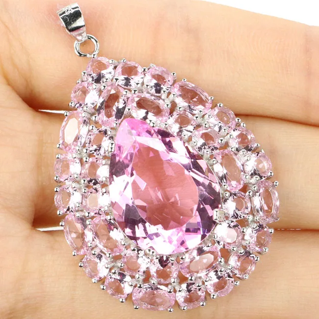 45X30Mm Grande Ciondolo In Argento Sterling Massiccio 925 Con Tanzanite Viola Pesante Rosa Kunzite Da Donna